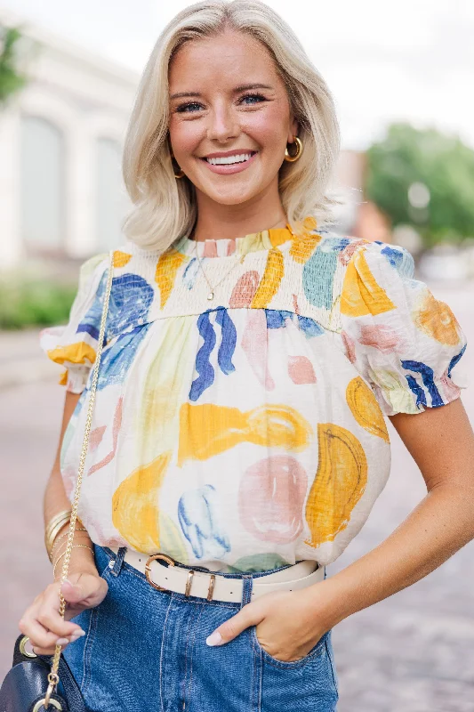 Be There For You Yellow Abstract Blouse Collared Satin Blouse