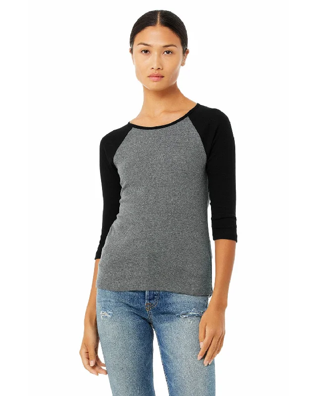 Bella+Canvas Ladies Baseball Tee | Dp Heather/ Blk Houndstooth Herringbone Solid