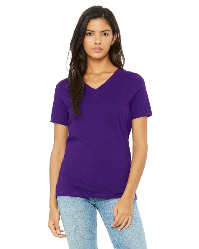 Bella+Canvas Ladies Missy V-Neck T-Shirt | Team Purple Striped Floral Plaid