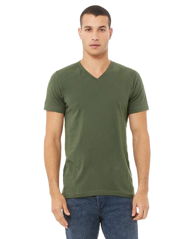 Bella+Canvas Unisex V-Neck T-Shirt | Military Green Real Fur Shearling Chenille