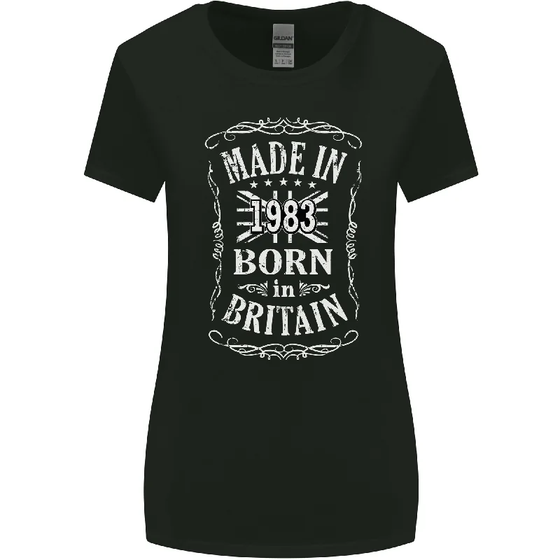 Born In Britain 40th Birthday Made 1983 Womens Wider Cut T-Shirt Zippered Buttoned Snapped Born In Britain 40th Birthday Made 1983 Womens Wider Cut T-Shirt Zippered Buttoned Snapped