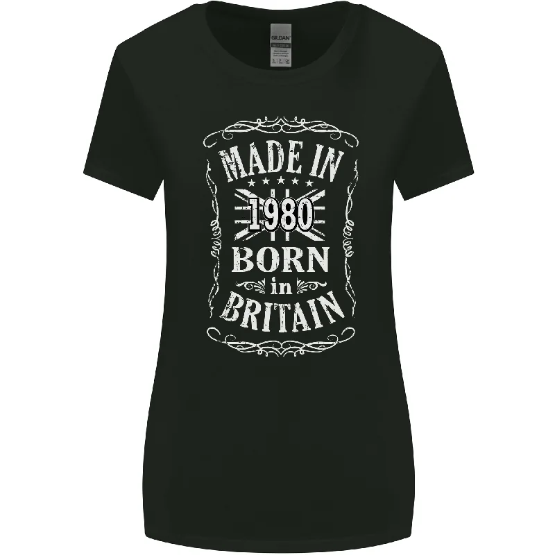 Born In Britain 43rd Birthday Made 1980 Womens Wider Cut T-Shirt Fashionable Trendy Casual Born In Britain 43rd Birthday Made 1980 Womens Wider Cut T-Shirt Fashionable Trendy Casual