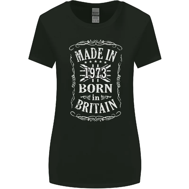 Born In Britain 50th Birthday Made 1973 Womens Wider Cut T-Shirt Ribbed Striped Patterned Born In Britain 50th Birthday Made 1973 Womens Wider Cut T-Shirt Ribbed Striped Patterned