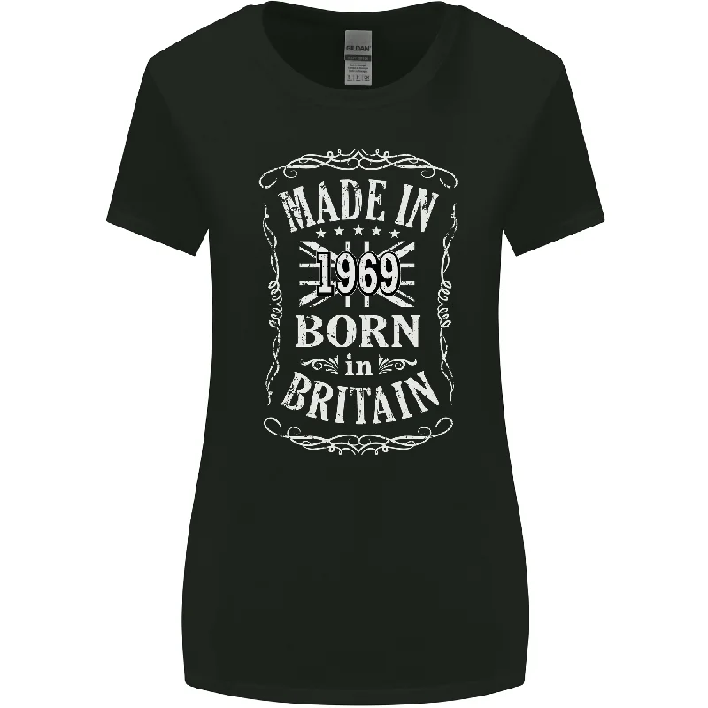 Born In Britain 54th Birthday Made 1969 Womens Wider Cut T-Shirt Notch Collar Peter Pan Collar Cowl Neck Born In Britain 54th Birthday Made 1969 Womens Wider Cut T-Shirt Notch Collar Peter Pan Collar Cowl Neck