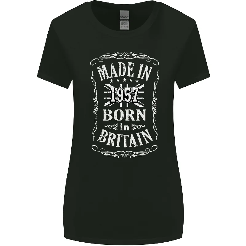 Born In Britain 66th Birthday Made 1957 Womens Wider Cut T-Shirt Polka Dot Checkered Tartan Born In Britain 66th Birthday Made 1957 Womens Wider Cut T-Shirt Polka Dot Checkered Tartan