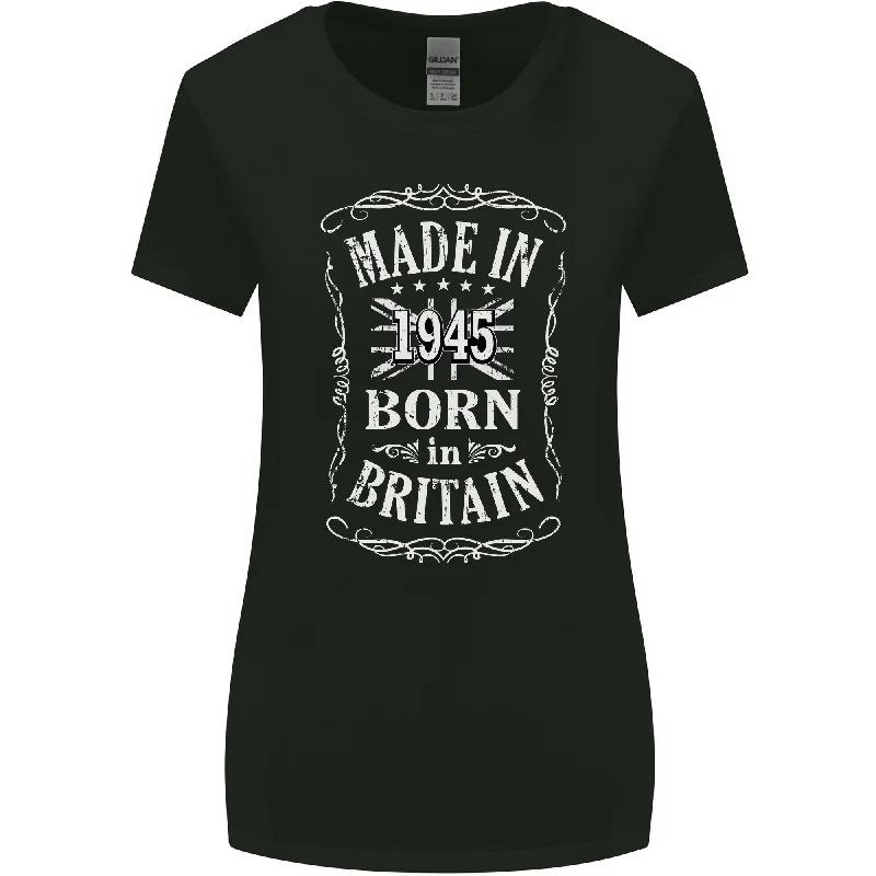 Born In Britain 78th Birthday Made 1945 Womens Wider Cut T-Shirt Boxy Fit Fitted Loose Born In Britain 78th Birthday Made 1945 Womens Wider Cut T-Shirt Boxy Fit Fitted Loose