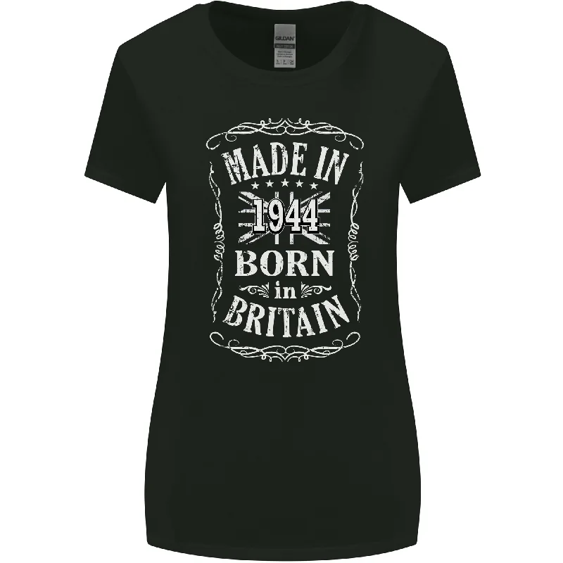 Born In Britain 79th Birthday Made 1944 Womens Wider Cut T-Shirt Zippered Buttoned Snapped Born In Britain 79th Birthday Made 1944 Womens Wider Cut T-Shirt Zippered Buttoned Snapped