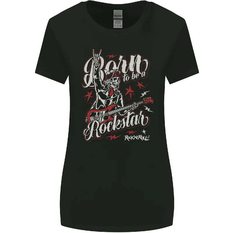 Born to Be a Rockstar Funny Rock Music Guitar Womens Wider Cut T-Shirt Fleece Fabric Down Fabric Feather Fabric