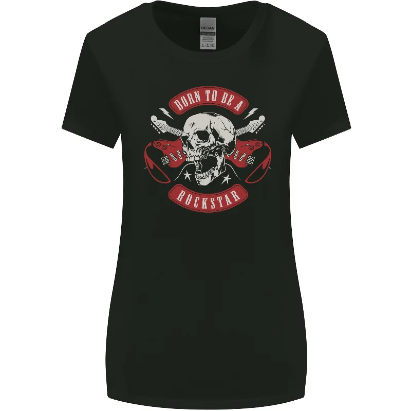 Born to Be a Rockstar Guitar Rock Music Skull Womens Wider Cut T-Shirt Chenille Fabric Brocade Fabric Lace Fabric
