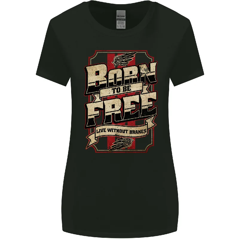 Born To Be Free Biker Motorbike Motorcycle Womens Wider Cut T-Shirt Ribbed Striped Patterned Born To Be Free Biker Motorbike Motorcycle Womens Wider Cut T-Shirt Ribbed Striped Patterned