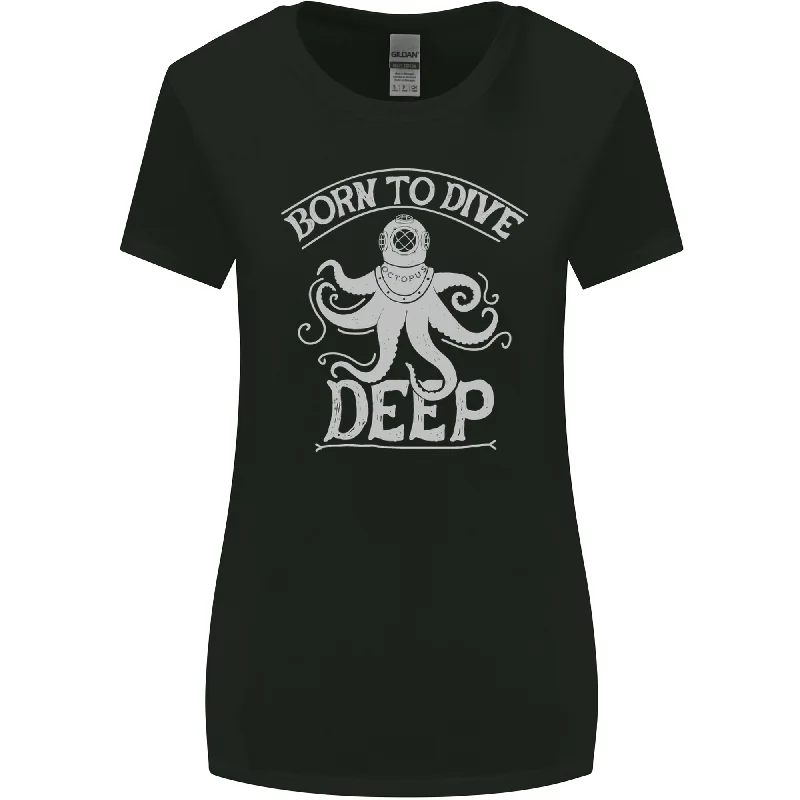 Born to Dive Deep Scuba Diving Diver Womens Wider Cut T-Shirt Notch Collar Peter Pan Collar Cowl Neck Born to Dive Deep Scuba Diving Diver Womens Wider Cut T-Shirt Notch Collar Peter Pan Collar Cowl Neck