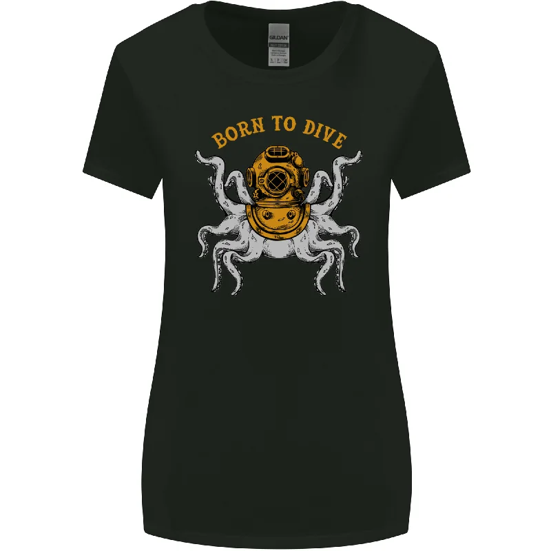 Born to Dive Octopus Scuba Diving Diver Womens Wider Cut T-Shirt Zippered Buttoned Snapped Born to Dive Octopus Scuba Diving Diver Womens Wider Cut T-Shirt Zippered Buttoned Snapped