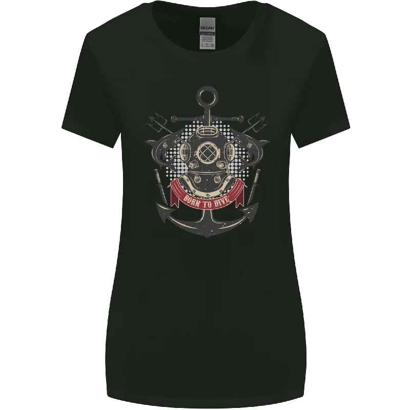 Born to Dive Scuba Diving Diver Womens Wider Cut T-Shirt Striped Floral Plaid