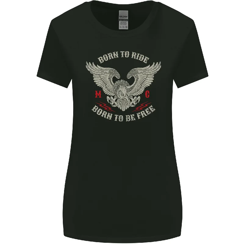 Born to Ride Biker Motorcycle Motorbike Womens Wider Cut T-Shirt Solid Print Embellished Born to Ride Biker Motorcycle Motorbike Womens Wider Cut T-Shirt Solid Print Embellished