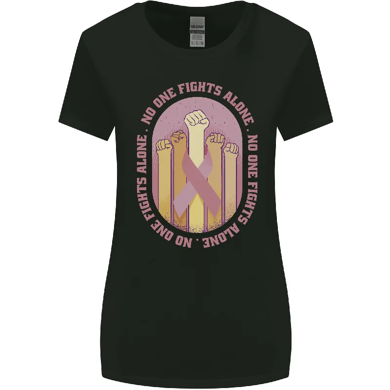 Breast Cancer Awareness Fights Alone Womens Wider Cut T-Shirt Solid Print Embellished Breast Cancer Awareness Fights Alone Womens Wider Cut T-Shirt Solid Print Embellished