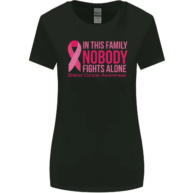 Breast Cancer Awareness Nobody Fights Alone Womens Wider Cut T-Shirt Mesh Canvas Denim