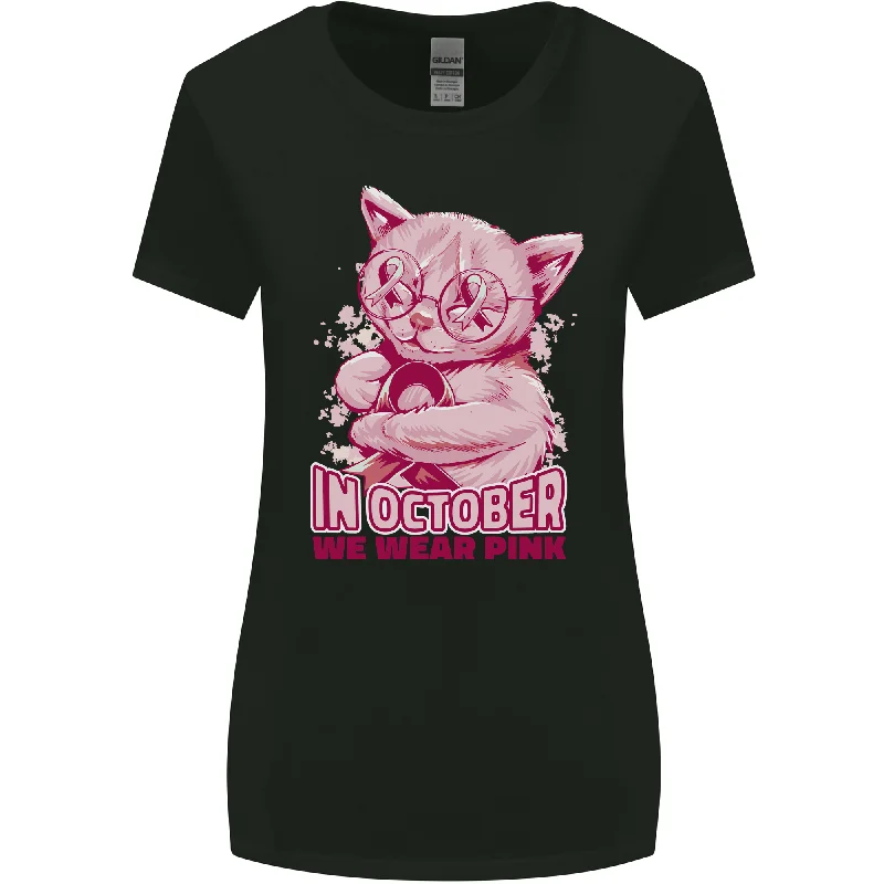 Breast Cancer Awareness October Cat Womens Wider Cut T-Shirt Spandex Blend Rayon Blend Denim Blend Breast Cancer Awareness October Cat Womens Wider Cut T-Shirt Spandex Blend Rayon Blend Denim Blend