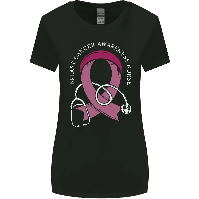 Breast Cancer Nurse Womens Wider Cut T-Shirt Ribbed Striped Patterned