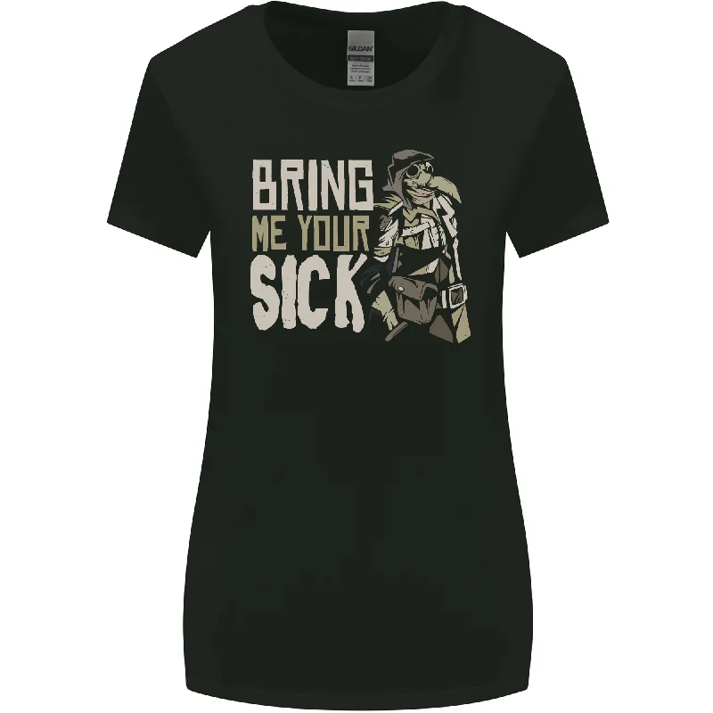 Bring Me Your Sick Plague Doctor Womens Wider Cut T-Shirt Zippered Front Buttoned Front Snap Front Bring Me Your Sick Plague Doctor Womens Wider Cut T-Shirt Zippered Front Buttoned Front Snap Front