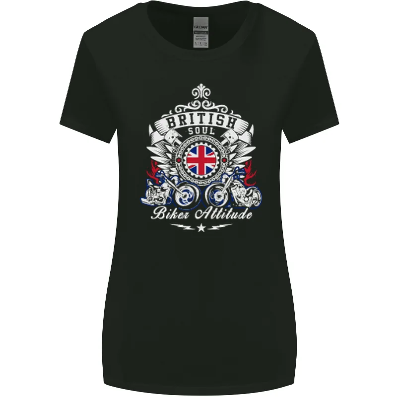 British Soul Biker Motorcycle Motorbike Womens Wider Cut T-Shirt Cozy Warm Stylish