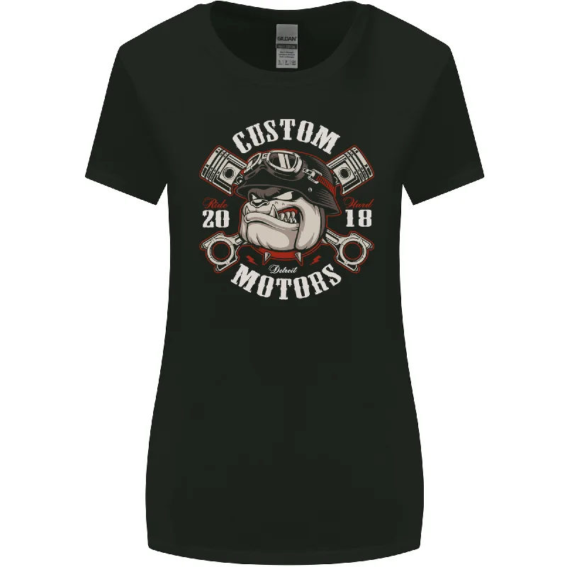 Bulldog Custom Motorcycle Motorbike Biker Womens Wider Cut T-Shirt Zippered Front Buttoned Front Snap Front Bulldog Custom Motorcycle Motorbike Biker Womens Wider Cut T-Shirt Zippered Front Buttoned Front Snap Front