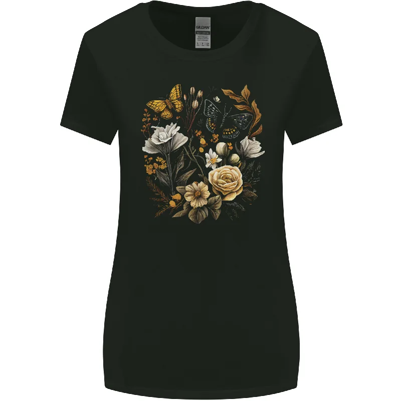 Butterfly and Flowers Nature Womens Wider Cut T-Shirt Thin T-Shirt Open Front Quick Dry Butterfly and Flowers Nature Womens Wider Cut T-Shirt Thin T-Shirt Open Front Quick Dry