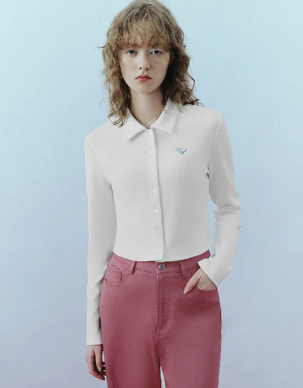 Button Up Knitted T-Shirt With Polo Collar Front Pockets Side Pockets Patch Pockets