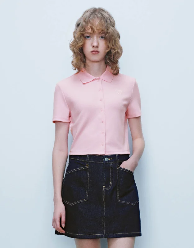 Button Up Polo T-Shirt Silk Blend Satin Velvet