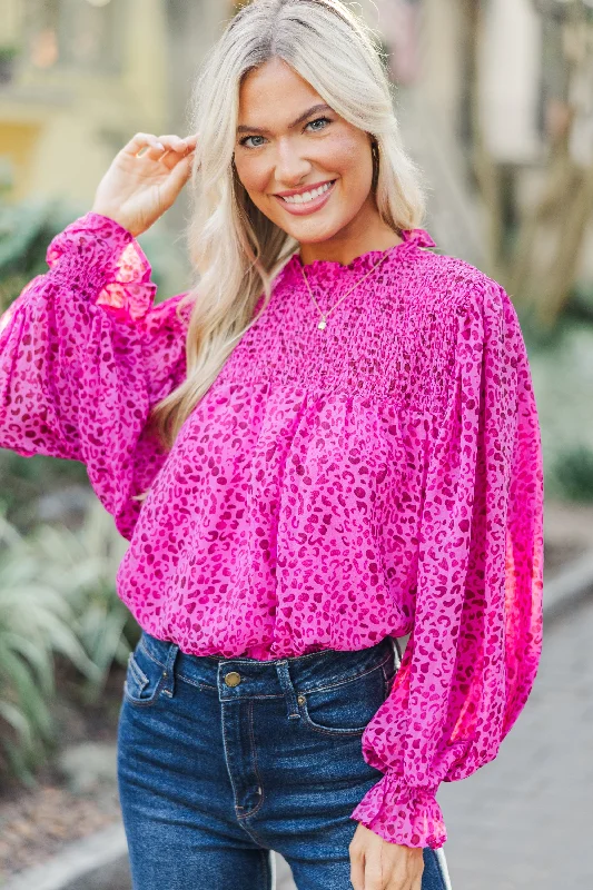 Check You Out Magenta Purple Leopard Blouse Boho Chic Blouse