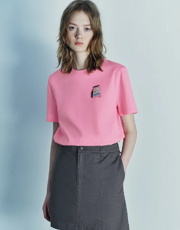 Crew Neck Loose T-Shirt Ribbed Striped Patterned