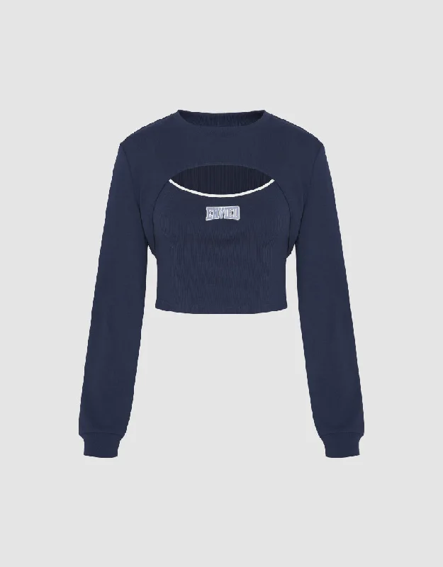 Cut-Out Crew Neck Knitted T-Shirt Mesh Fabric Canvas Fabric Denim Fabric