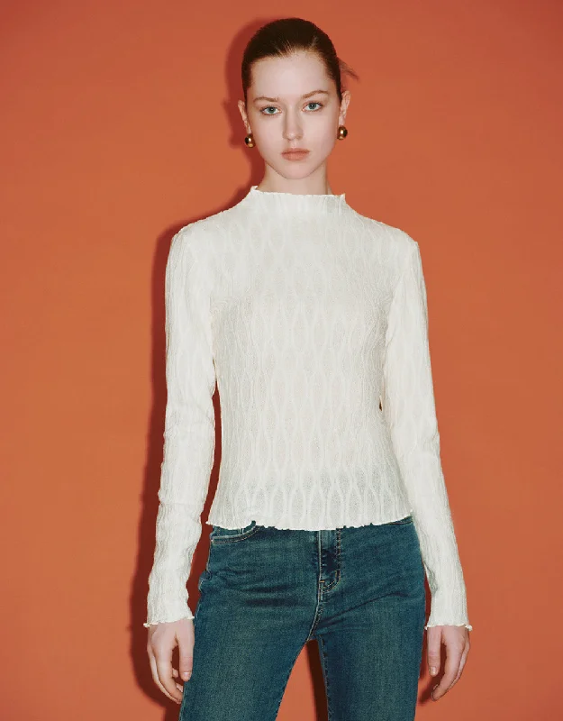 Embossed Skinny Knitted T-Shirt Print Jacquard Patchwork