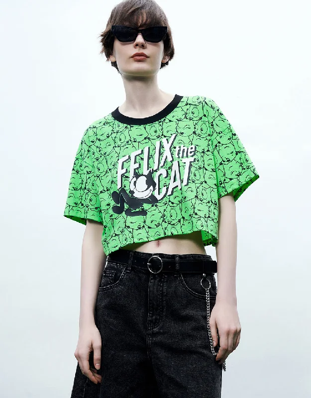 Felix The Cat Printed Crew Neck T-Shirt Graphic Embroidered Appliqued