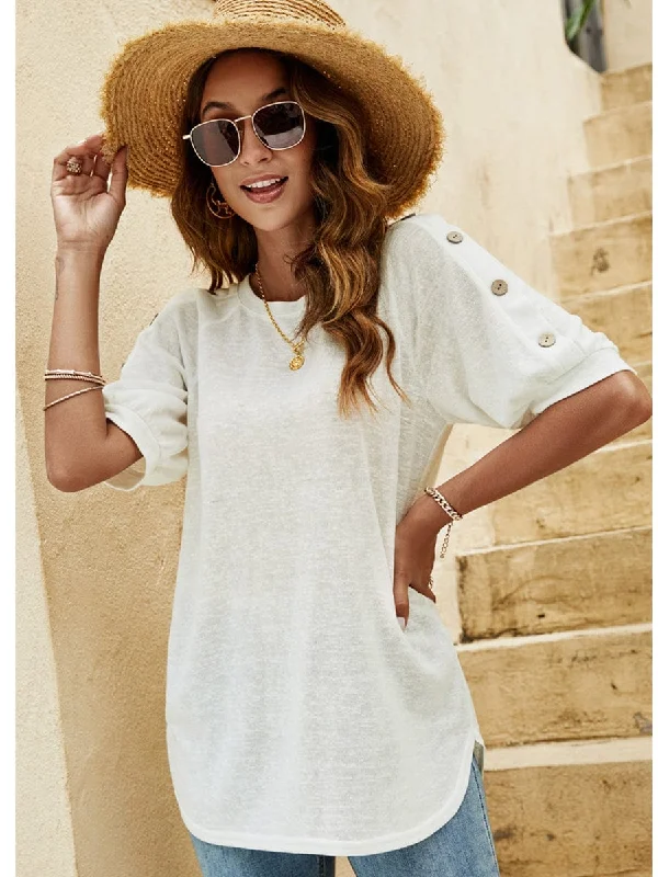 Feminine Casual T-Shirt Real Fur Shearling Chenille