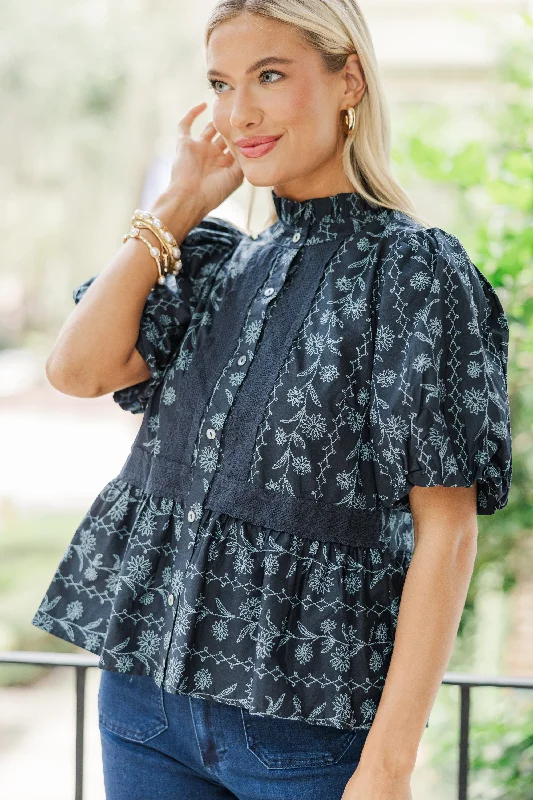 Find You Well Midnight Blue Floral Blouse Office-Ready Blouse