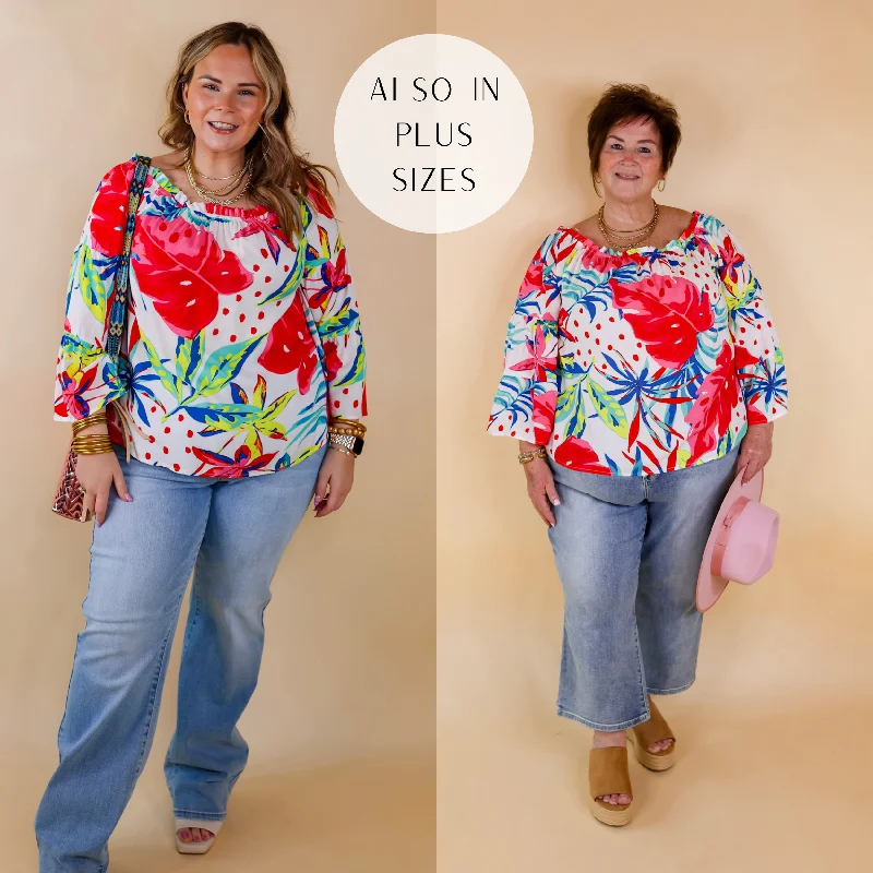 Seas The Day Floral Off The Shoulder Blouse in White Loose Fit Blouse