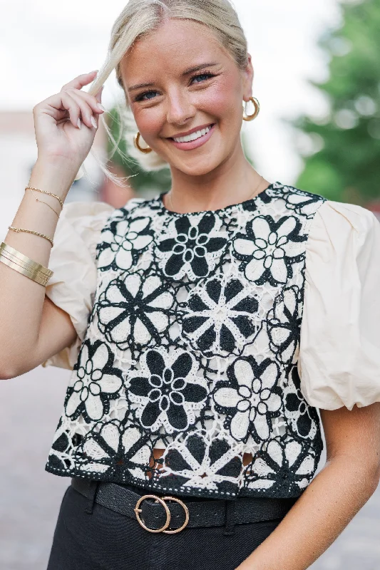 For The Moment Taupe Crochet Blouse Soft Satin Blouse