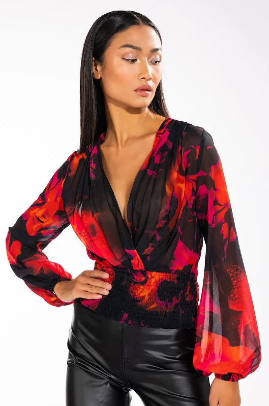 FOR THE THRILL OF IT LONG SLEEVE VNECK SURPLICE BLOUSE Satin Long Blouse