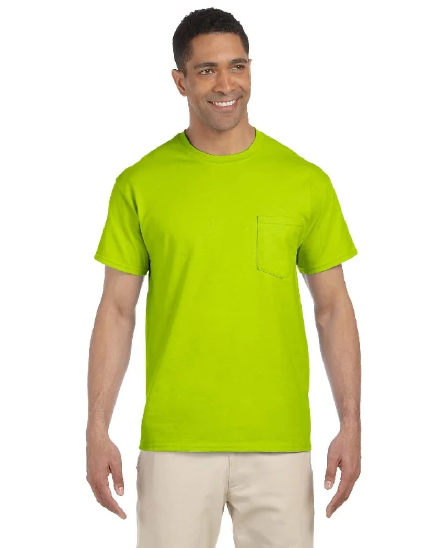 Gildan Ultra Cotton Pocket T-Shirt | Safety Green Boxy Fit Fitted Loose