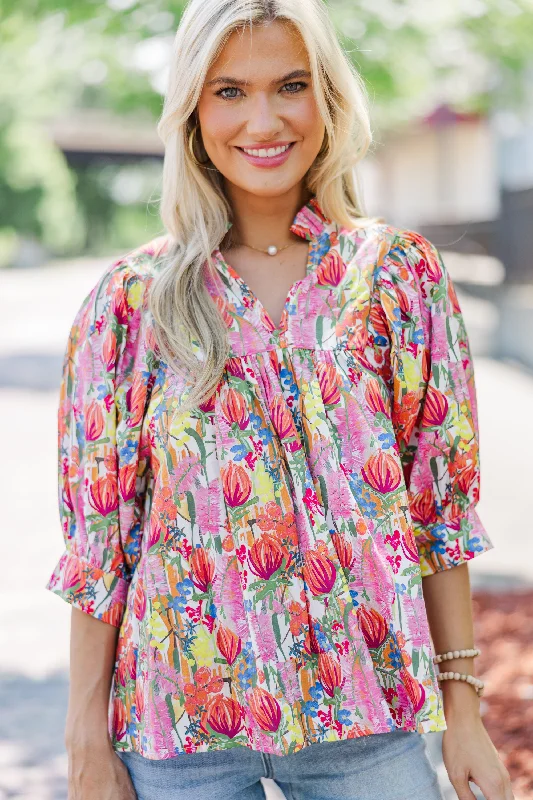 Grow This Way Pink Floral Blouse Business Casual Blouse