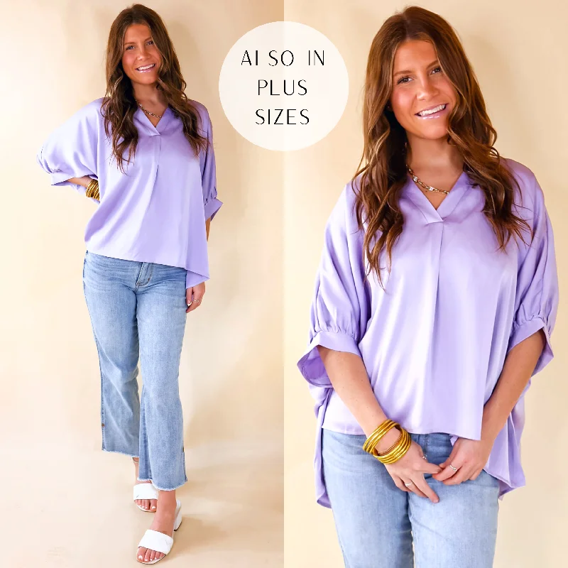 Irresistibly Chic Half Sleeve Oversized Blouse in Lilac Purple Floral Chiffon Blouse