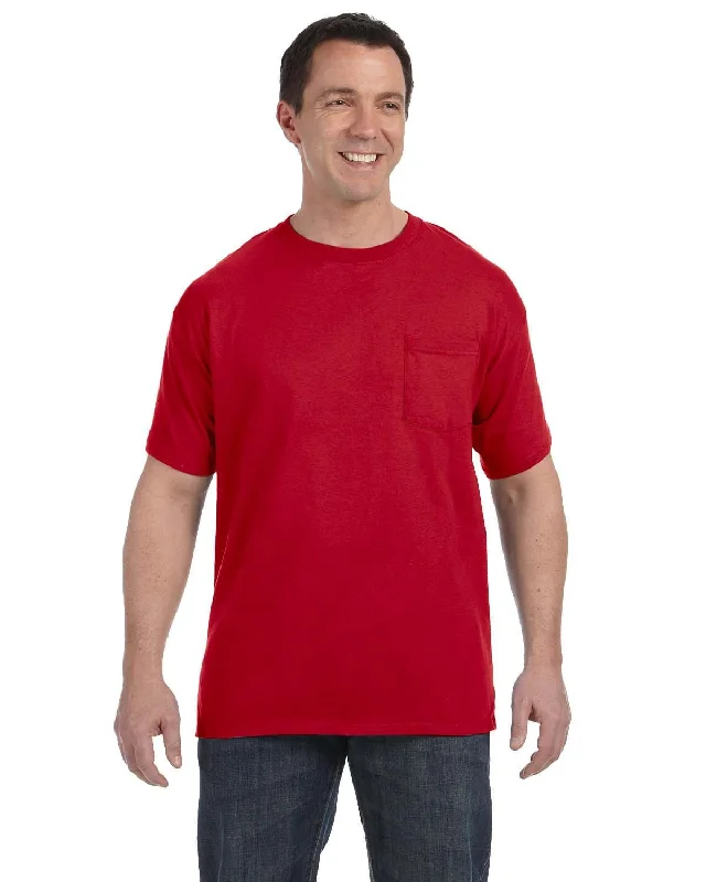 Hanes Authentic-T Pocket T-Shirt | Deep Red Terry Blend Velvet Blend Canvas Blend