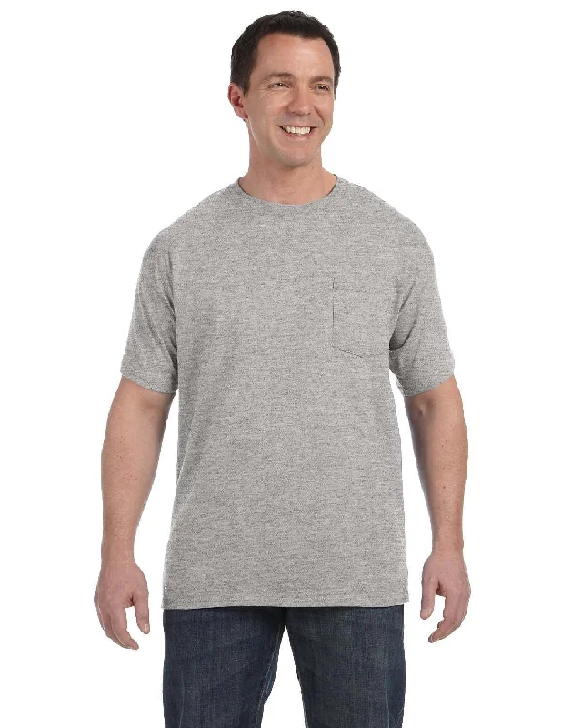 Hanes Authentic-T Pocket T-Shirt | Light Steel Polka Dot Checkered Tartan