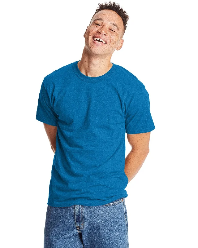 Hanes Beefy-T T-Shirt | Sapphire Ppr Hth Asymmetrical Pockets Print
