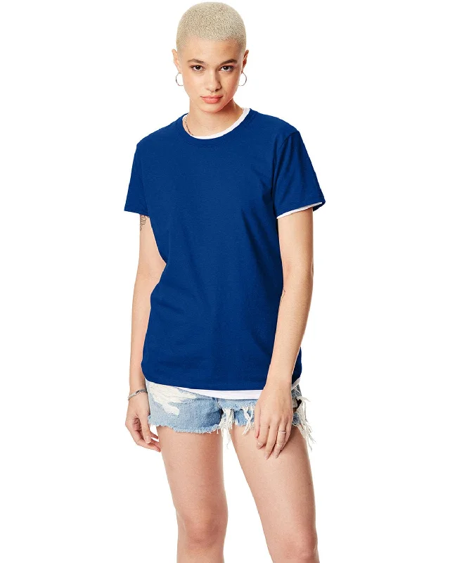 Hanes Ladies Classic Fit Tee | Deep Royal Collared Crew Neck Turtle Neck