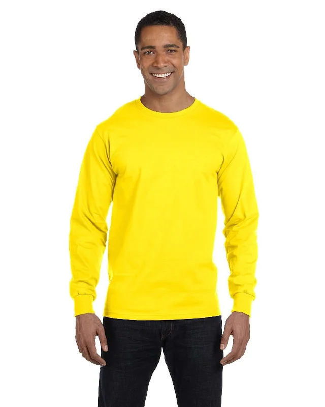 Hanes Long Sleeve Beefy-T T-Shirt | Yellow Silk Blend Satin Velvet