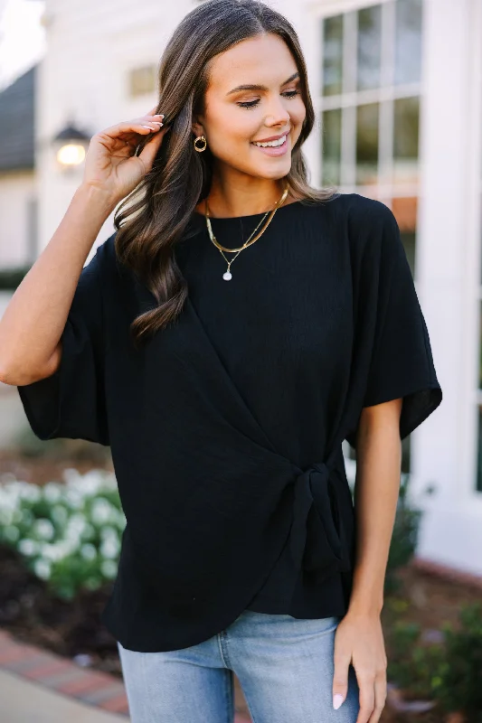 Happy Thoughts Black Tied Blouse Lightweight Linen Blouse