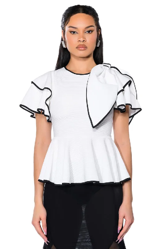 HEAVEN SENT SHORT SLEEVE PEPLUM BLOUSE Lightweight Chiffon Blouse