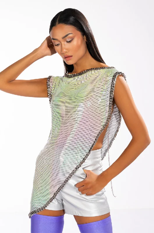 ICY SHORT SLEEVE ASYMMETRICAL CHAINMAIL BLOUSE Slim Fit Blouse