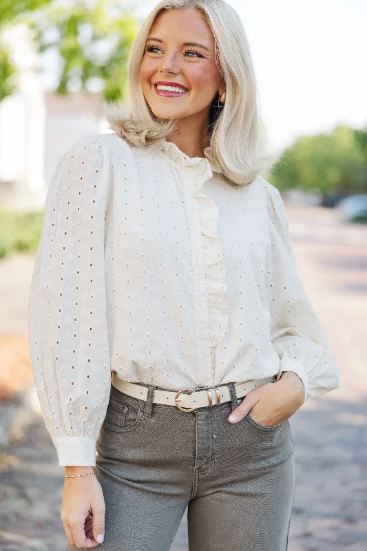 It's All True Natural White Eyelet Blouse Backless Summer Blouse